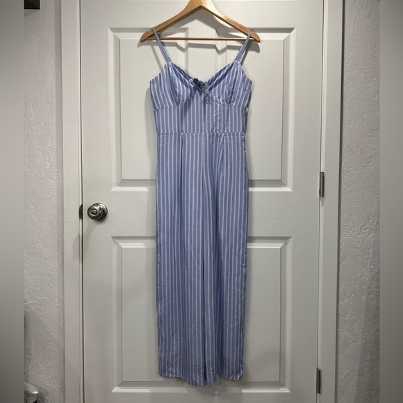 NWT J.Crew Striped Front Tie Jumpsuit Blue & White Size 0 - Picture 1 of 8